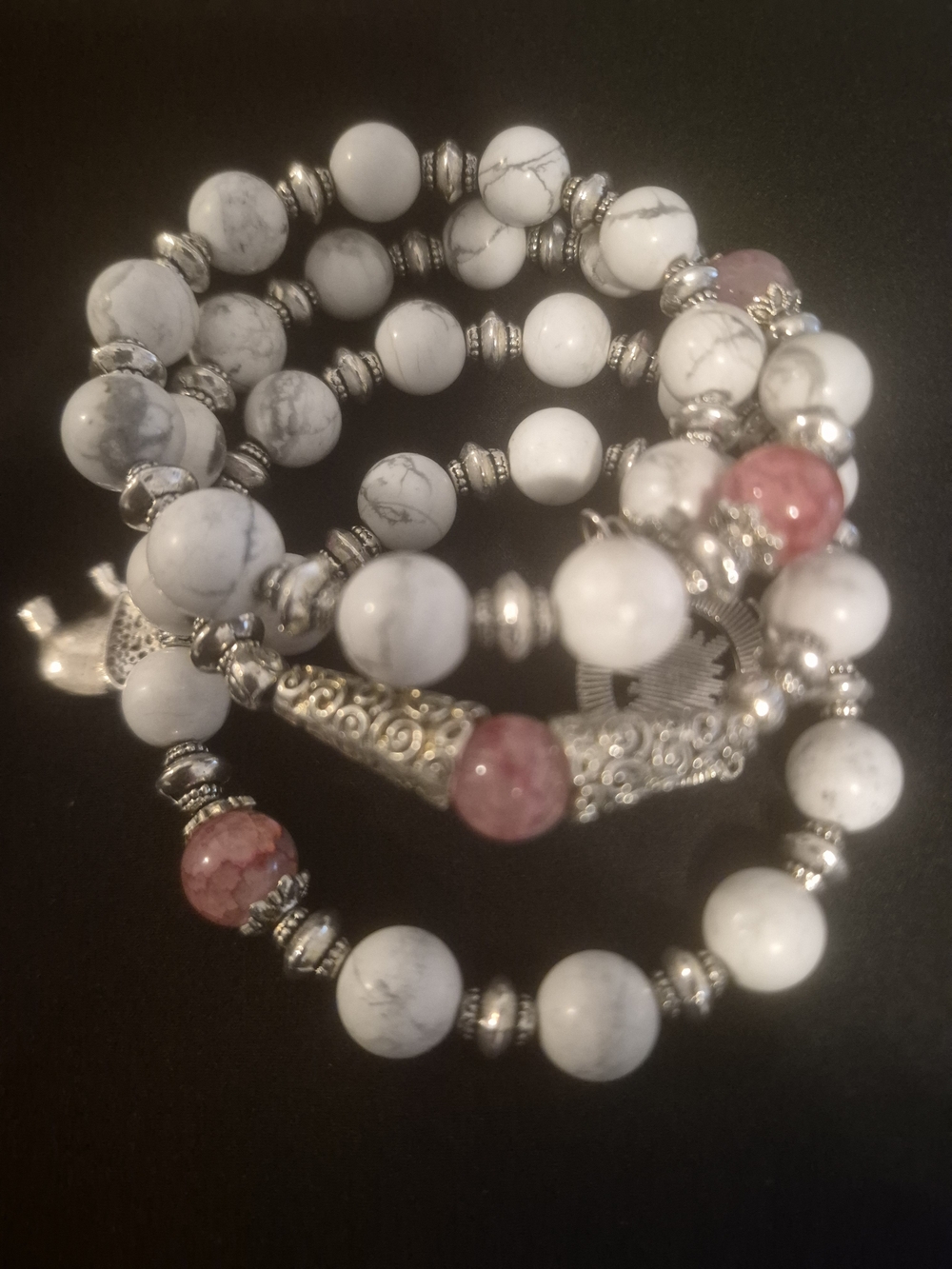 Multi-strand White and Pink Beaded Wrap Bracelet